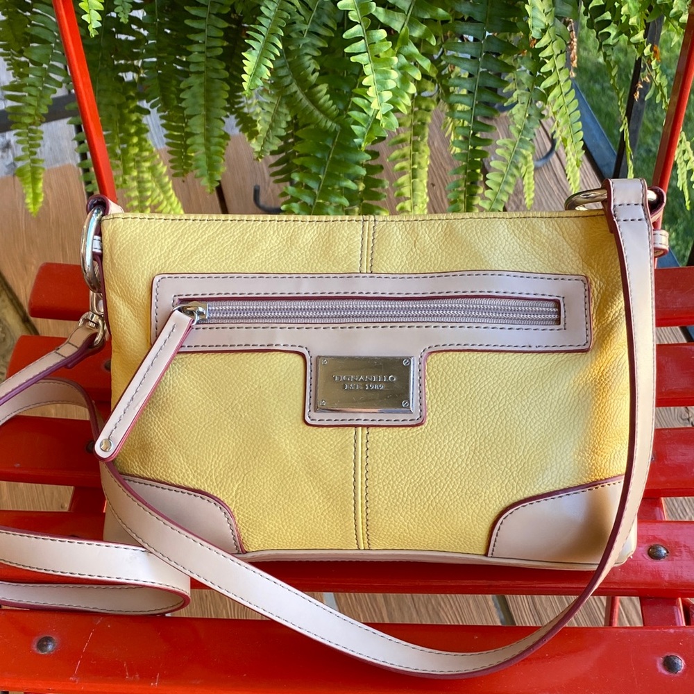 Tignanello Leather Yellow and Tan Crossbody Bag